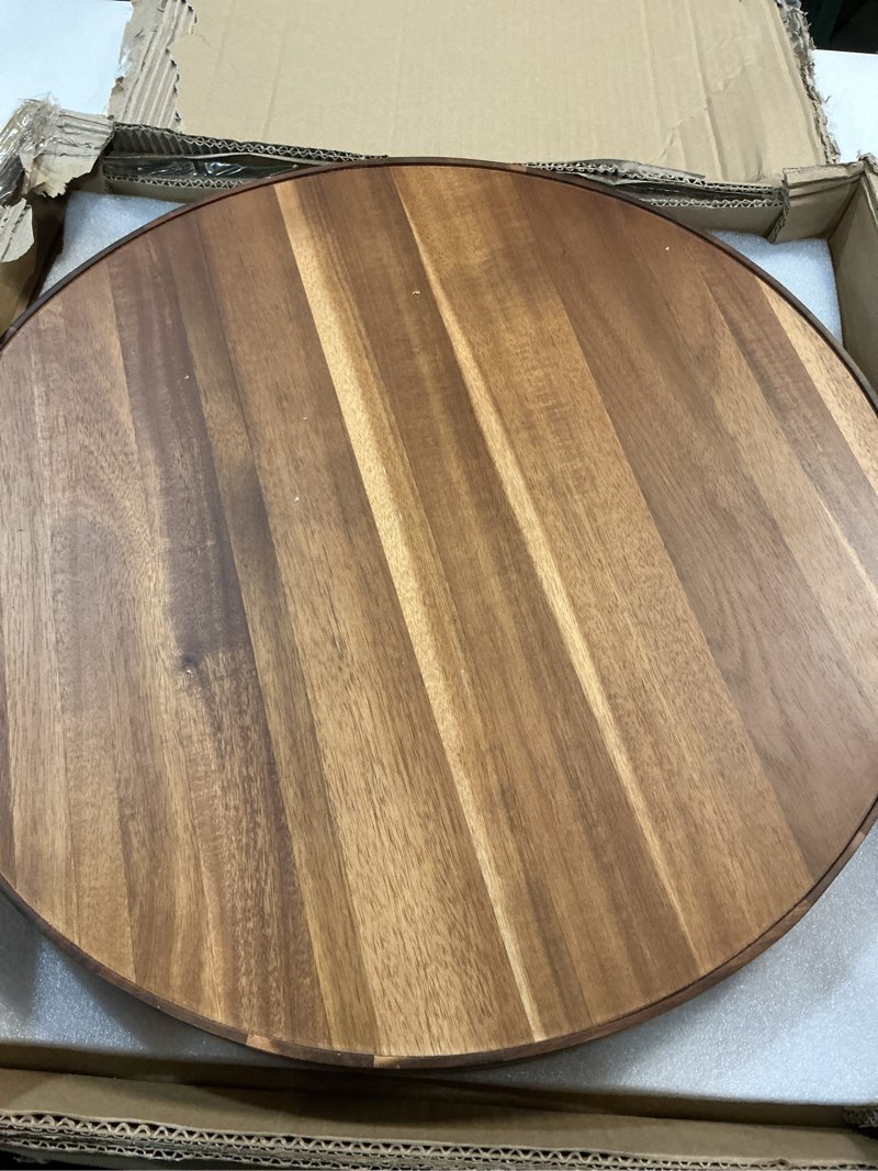 Condition photo showing Good Condition for extra large 20inch premium acacia wood tray round ottoman tray with handles wooden serving tray multi-use for dinner breakfast in bed coffee table snack entertaining guests 20" round tray