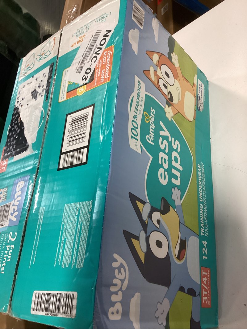 Condition photo showing New/Like New for pampers training pants - easy ups boys & girls bluey - size 3t-4t, 124 count, children's potty underwear (packaging may vary) 3t-4t 124