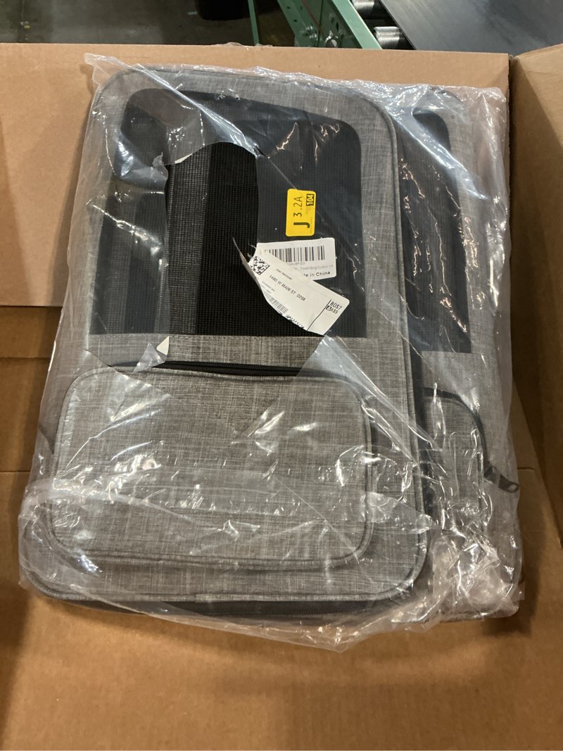Condition photo showing Good Condition for extra large pet carrier backpack cats under 30 lbs, for dogs puppies rabbits other animals under 25 lbs, ventilated design, great for travel/hiking/outdoor use backpack only grey