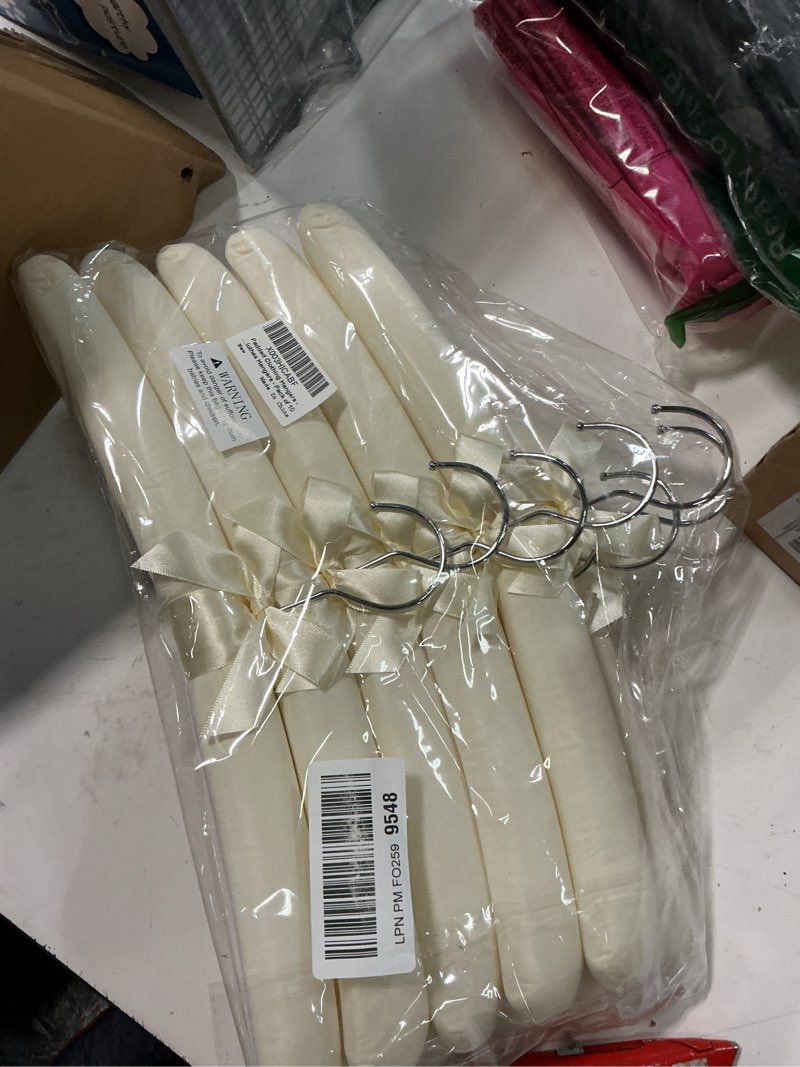 Condition photo showing New/Like New for Padded Clothing Hangers - Premium Fabric Hangers for Coat, Sweater, Wedding Dress, Bride, Closet - Upgraded Heavy Duty Sweater Clothes Hanger - Pack of 10 Solid