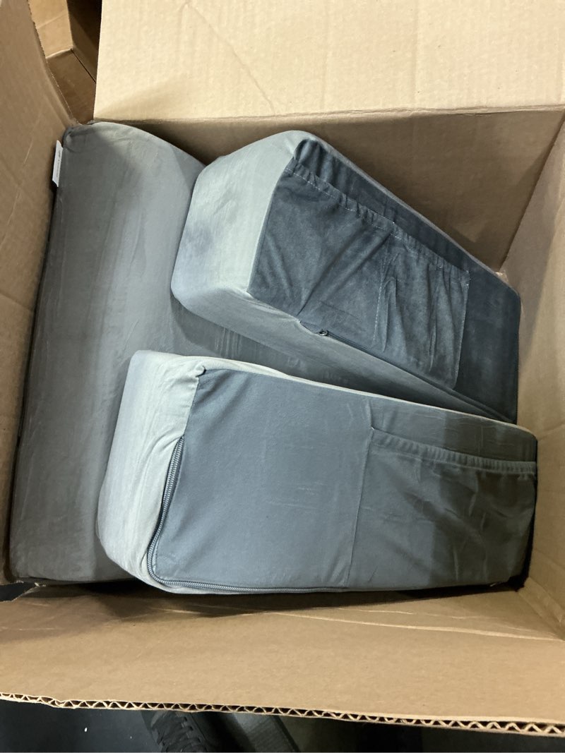 Condition photo showing Good Condition for Vekkia 21" Reading Pillow for Sitting in Bed – 60° Ergonomic Wedge Back Pillow, XL Side Pockets, Removable Cover, Support Chair for TV, Gaming, Working, Nursing, Recovery in Bed/Floor,Lightweight Gray 21 in(4'11" - 5'11")