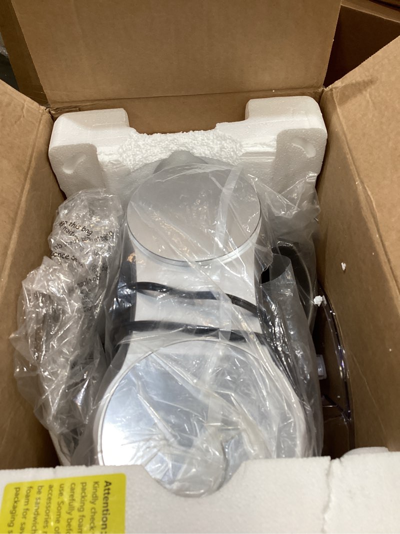 Condition photo showing Good Condition for stand mixer, 9-quart stainless steel bowl, 660w professional power, multiple speed options, sturdy design, easy to clean, lifetime support, sm-1550(silver)