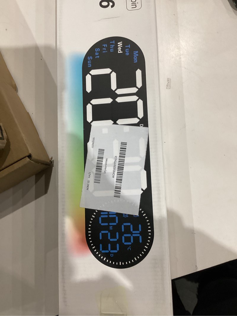 Condition photo showing New/Like New for 17.2 Inch Large Digital Wall Clock with 9 Color Changing Remote Control, Date Week Temperature, Auto Brightness Dimmer Big Clock Night Lights,Blue