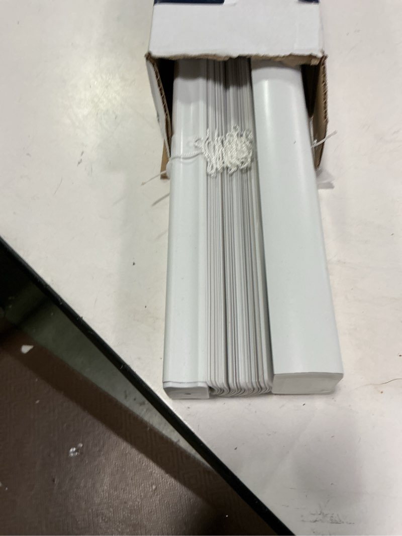 Condition photo showing Good Condition for cordless light filtering window blinds, horizontal vinyl mini blinds/shades, 1" slats, easy install white 18"w x 64"h