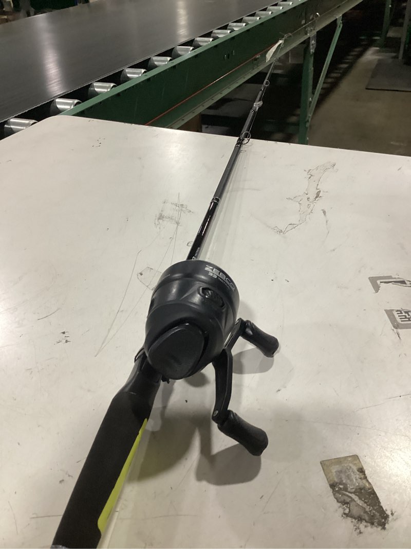 Condition photo showing Good Condition for zebco 33 rhino tough spincast reel and 2-piece fishing rod combo, durable e-glass rod with comfortgrip handle, quickset anti-reverse fishing reel with bite alert