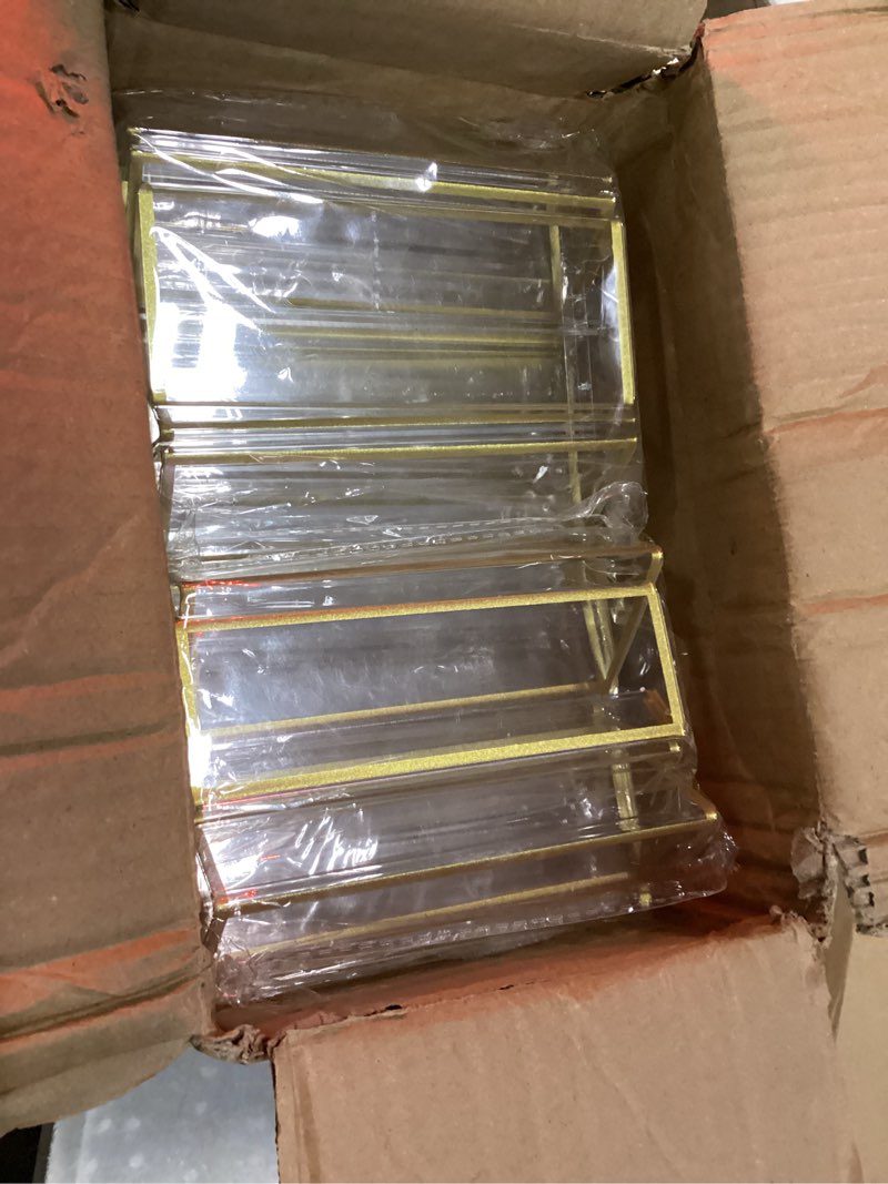 Condition photo showing Good Condition for floroom 12 pack 5x7 inch clear acrylic sign holders, double-sided gold display stand picture frames for table numbers, menus, flyers, weddings, and offices gold 5" x 7"- 12 pack