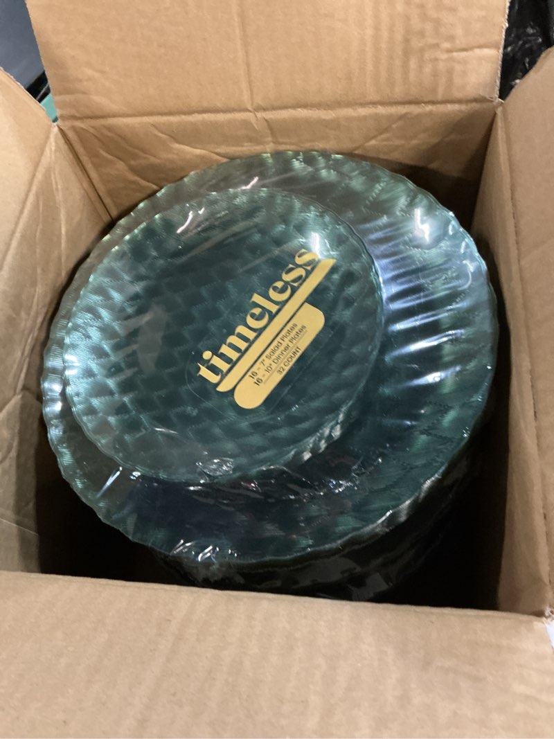 Condition photo showing New/Like New for plasticpro 128 pack plastic dishes set of 64-10 inch plates and 64-7 inch plates, elegant translucent green disposable fancy tableware premium heavyweight 128 translucent green