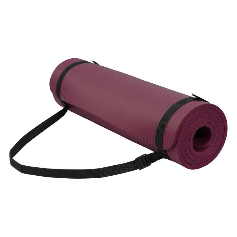 fitvids 1/2-inch thick high density foam exercise yoga mat with carrying strap, for cushioning the body against hard floors, deep wine