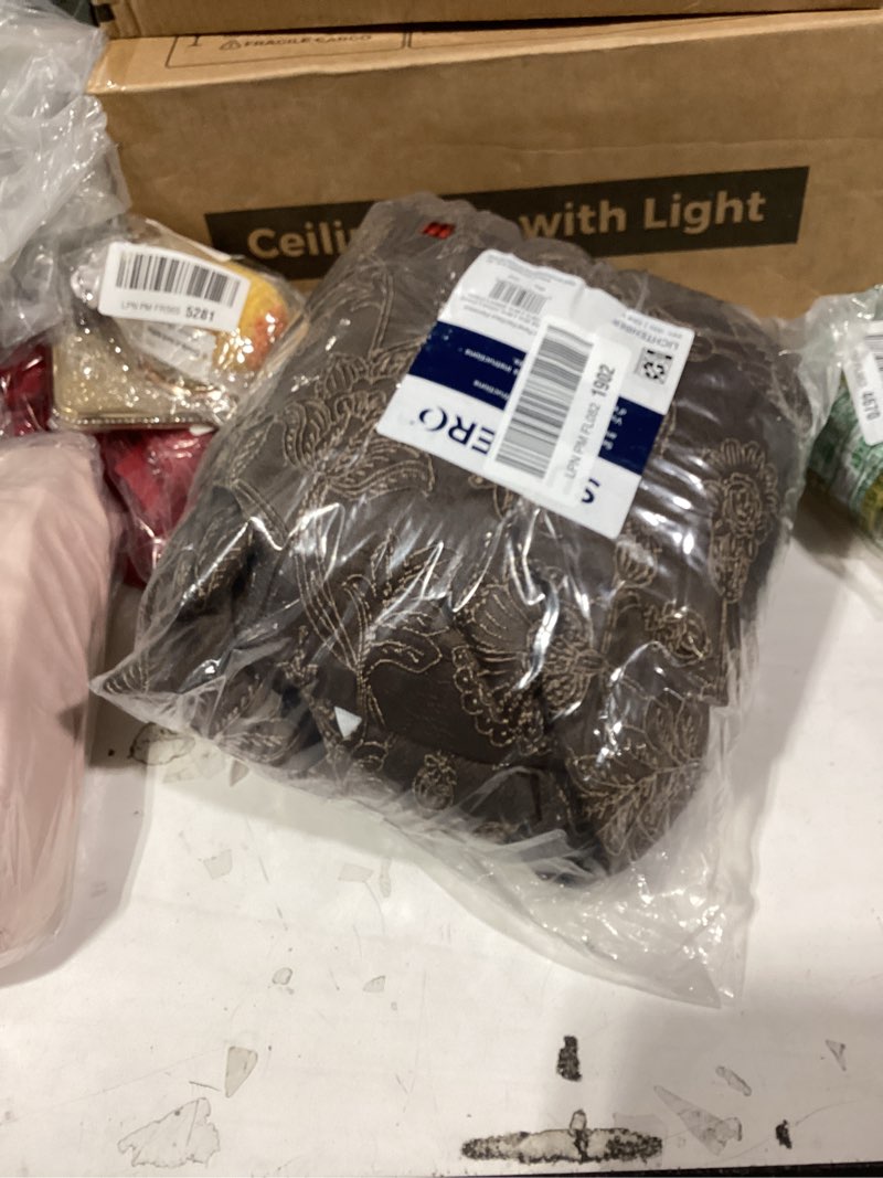Condition photo showing New/Like New for sun zero brookhaven 2-pack embroidered floral pleated look 100% total blackout back tab/rod pocket curtain panel pair, chocolate brown, 50" w x 84" l (2 panels) chocolate brown 50"w x 84"l (pack of 2)