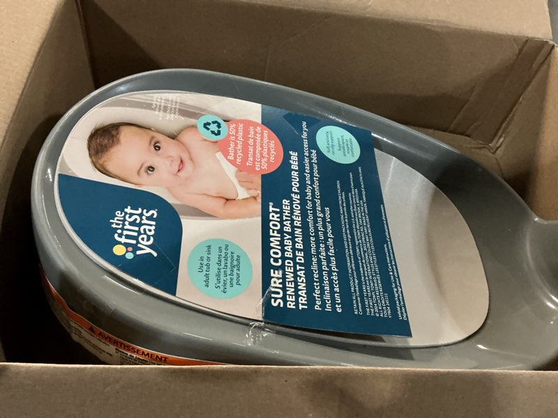 Condition photo showing Good Condition for the first years sure comfort renewed baby bather - 50% recycled material baby bath seat - baby bath support for infants - newborn bath essentials ages 0 to 5 months