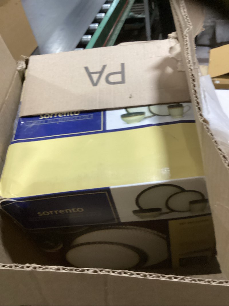 Condition photo showing As Is for Gourmet Basics by Mikasa Sorrento 16-Piece Dinnerware Set - Service for 4, Dishwasher Safe Stoneware with Raised Grid Design - Casual & Stylish for Everyday Use or Formal Dining, Ceramic Dish Set