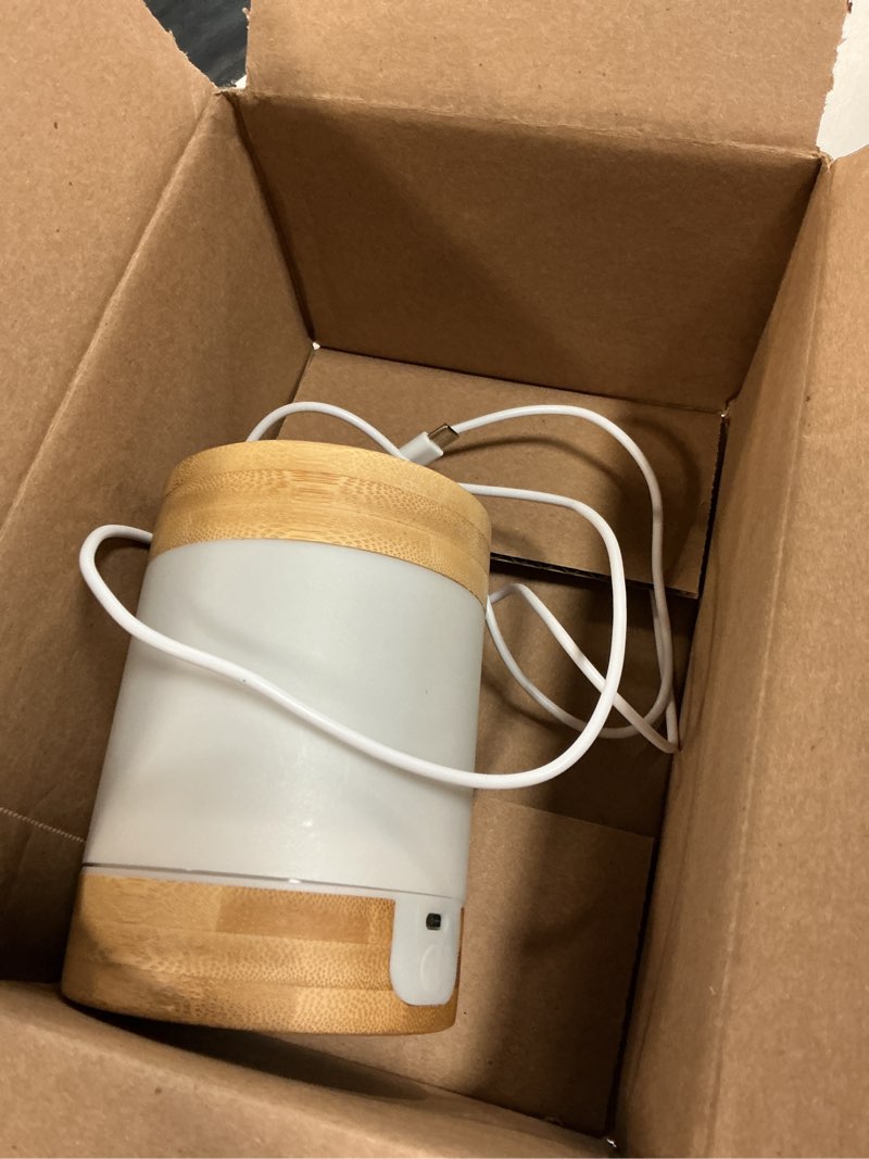 Condition photo showing As Is for bamboo cool mist humidifier with phone stand, 400ml ultrasonic mini humidifier, quiet desktop with dual led night light, usb-c portable, auto shut-off for bedroom, office, travel 2