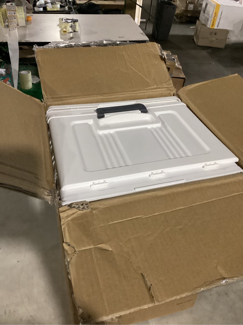 Condition photo showing Good Condition for olarhike 48qt stackable storage bins with lids - folding storage boxes with doors and wheels, collapsible plastic storage organizer for closets, storage and organization, 6 pack cubes 48qt-white 6pack