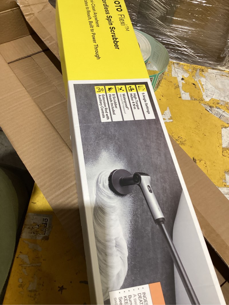 Condition photo showing As Is for hoto flexi™ cordless electric spin scrubber, adjustable angle, extendable handle, smart display, ipx7 waterproof, powerful cleaning scrubber with 8 replaceable brush heads, for bathtub, bathroom, tile