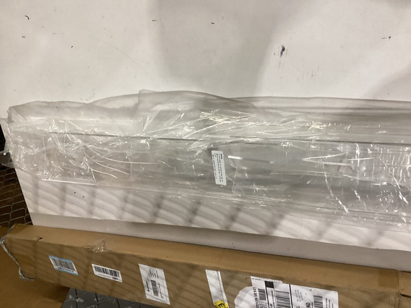 Condition photo showing As Is for **damages broken shelf**  upsimples 2 pack 35.5x5.5 inches acrylic shelves for wall storage, floating bookshelves for kids, display shelf organizer for bathroom, bedroom, living room, kitchen, clear 2 35.5x5.5\\\"