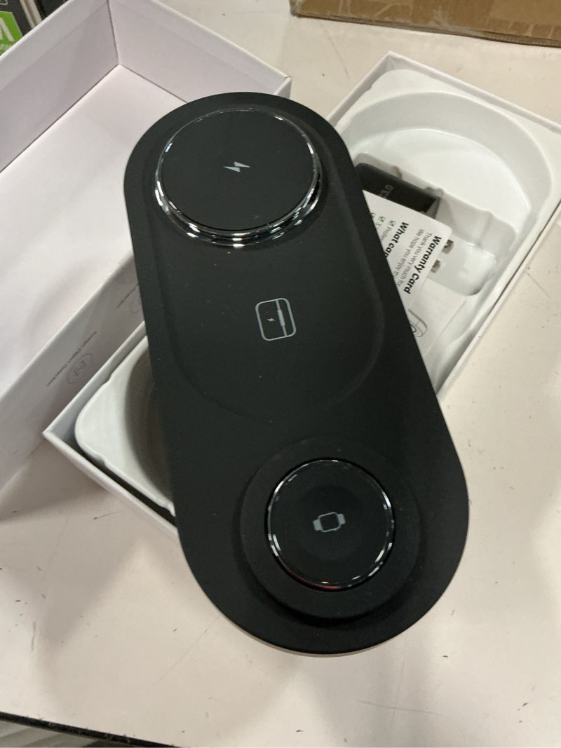 Condition photo showing Good Condition for upgraded 3 in 1 wireless charging station for apple devices, faster mag-safe charger stand, magnetic charger station for iphone 17/16/15/14/13/12 series & airpods pro & apple watch series (black)