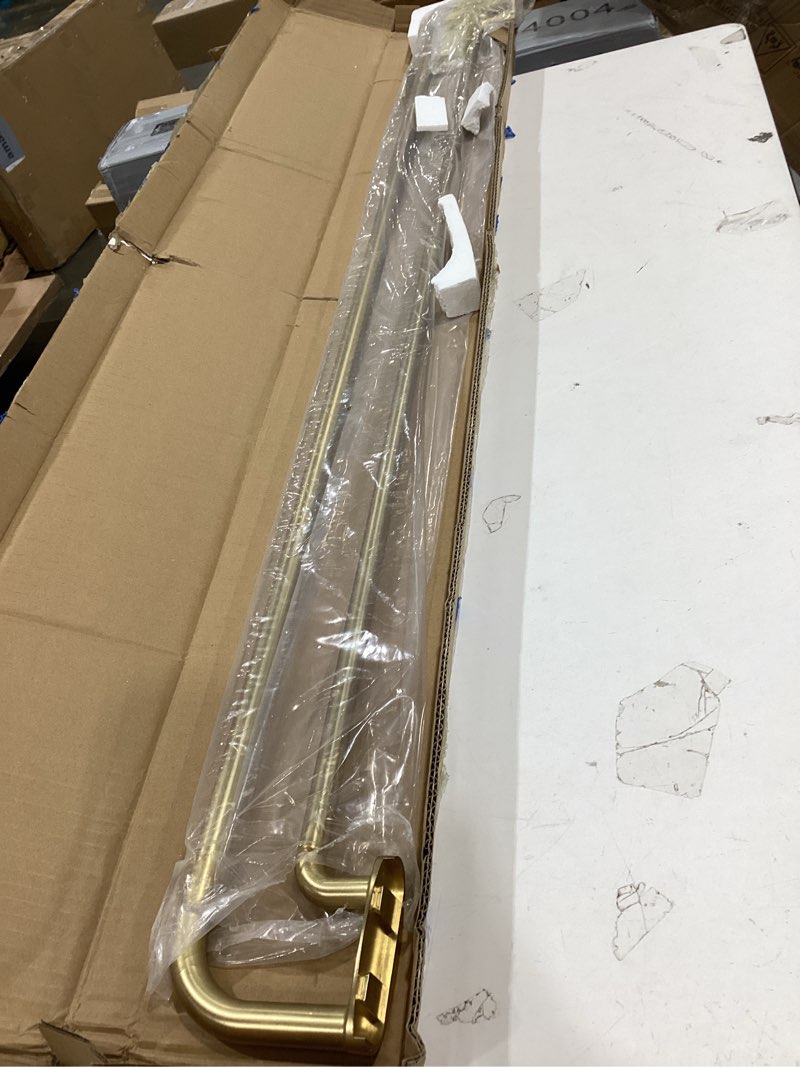 Condition photo showing New/Like New for double curtain rods warm gold,room darkening drapery rod for 48-84 inches,adjustable 3/4 inches front and 5/8 inches back quality metal rod for window,wrap around design 48-84" warm gold