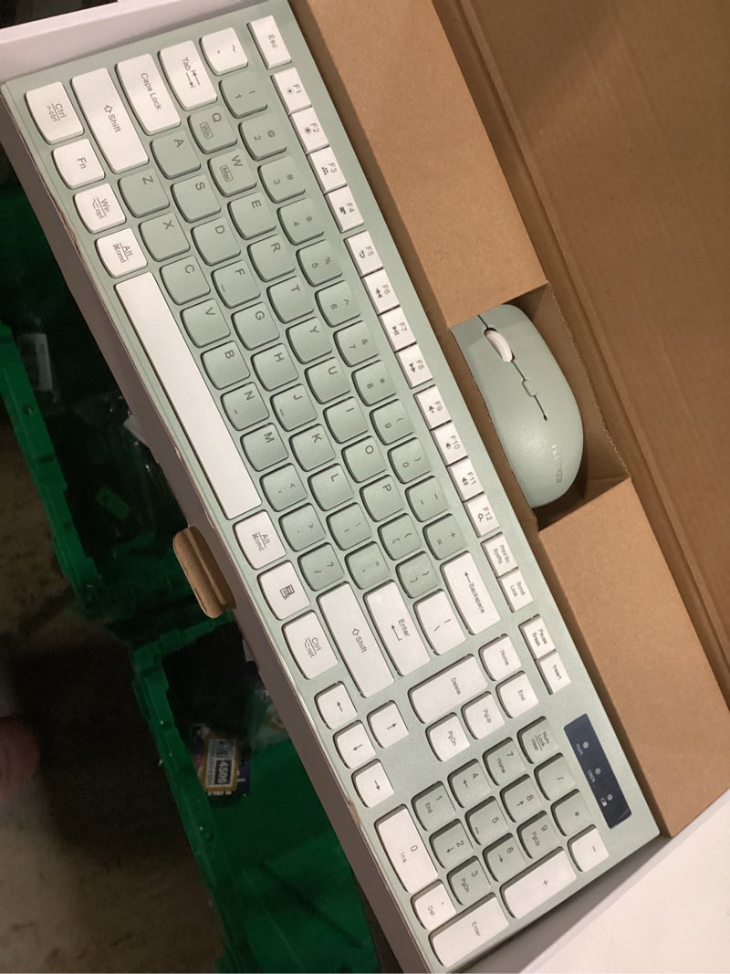 Condition photo showing item condition for Wireless Keyboard and Mouse Combo, Full-Sized Wireless Keyboard and Adjustable DPI Mouse, 2.4GHz USB Receiver, Silent Keyboard and Mouse for PC, Windows, MAC, Desktop, Laptop (Avocado Green)