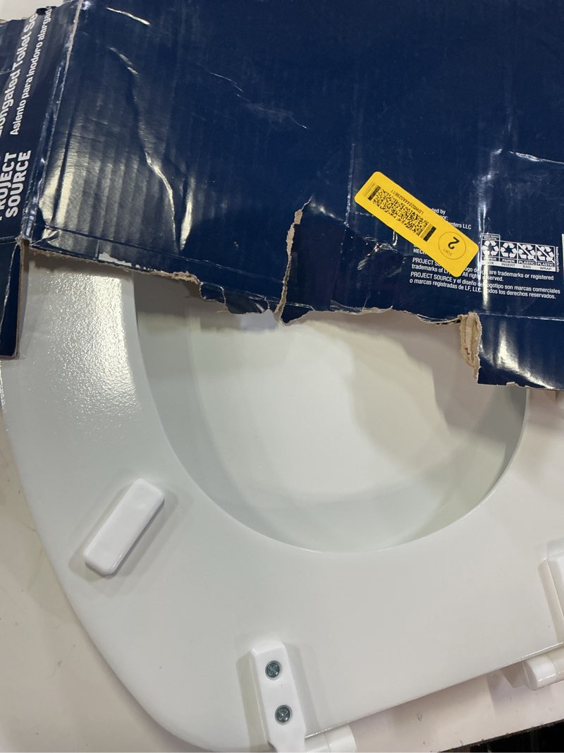 Condition photo showing As Is for project source wood white elongated toilet seat