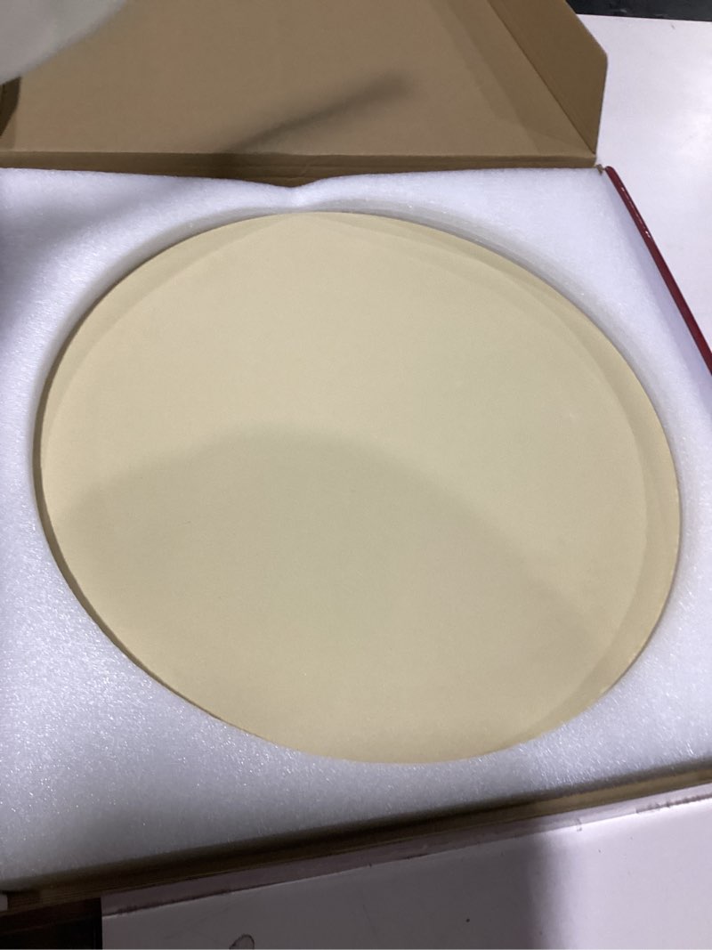Condition photo showing New/Like New for Round Pizza Stone for Grill and Oven- 15 inch Baking Stone Heavy-Duty Cordierite Pizza Stone for Bread, Cookies, Heat Proof BBQ Grilling Cooking Stone for Making Crisp Crust Pizza (Beige) PMHW25-203-Beige-15 15"x 15"