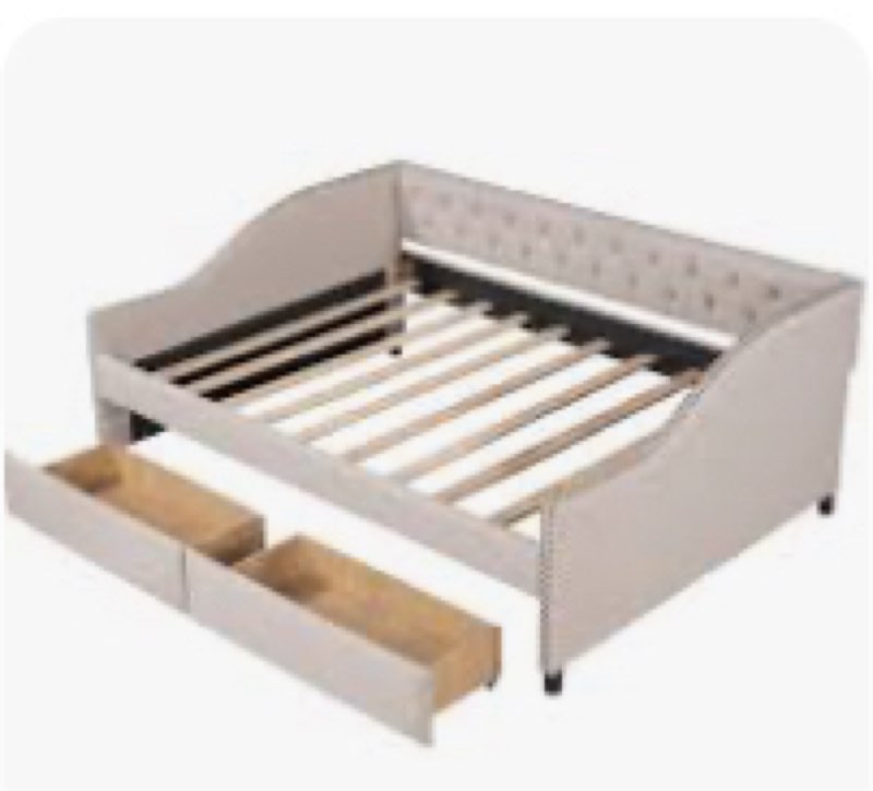 Incomplete box 2 of 2 only) Upholstered Daybed With Two Drawers And Wood Slat Support Color: Beige, Size: Full