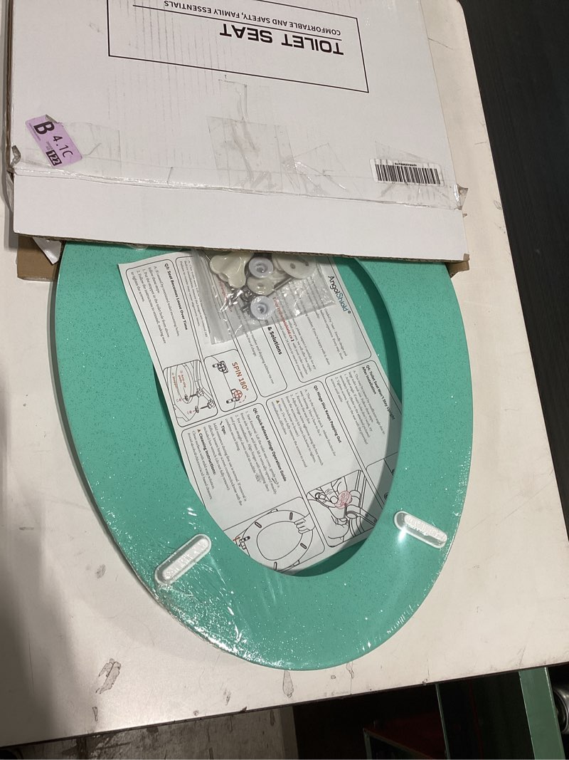 Condition photo showing New/Like New for angol shiold glitter toilet seat molded wood elongated toilet seat with quietly close and quick release hinges, easy to clean also easy to install (elongated 18.5'', green) elongated 18.5‘’ green
