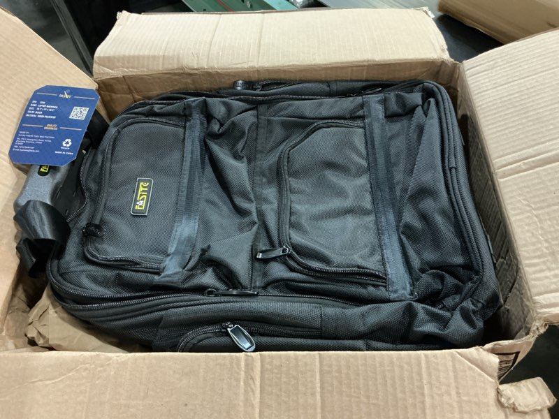 Condition photo showing New/Like New for tool backpack bag, heavy duty tool organizer for electrician/contractor/plumber/hvac, large front flap & laptop compartment (fits 15" laptop), professional storage for men & women, black