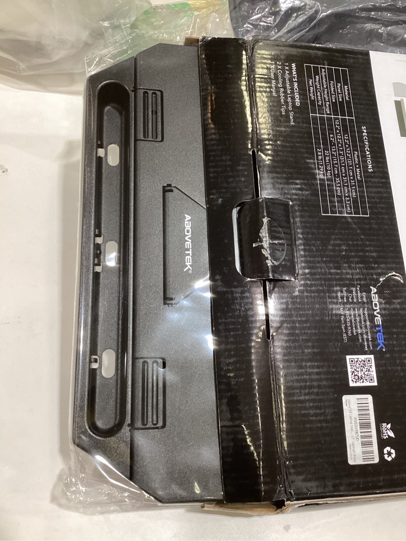 Condition photo showing As Is for AboveTEK Laptop Stand, 20 Angles Two-Layer Height Adjustable Laptop Stands, Portable Laptop Riser with 360 Rotating Base Storage Space & Extra Phone Holders Compatible with 10''-17'' Laptops Black