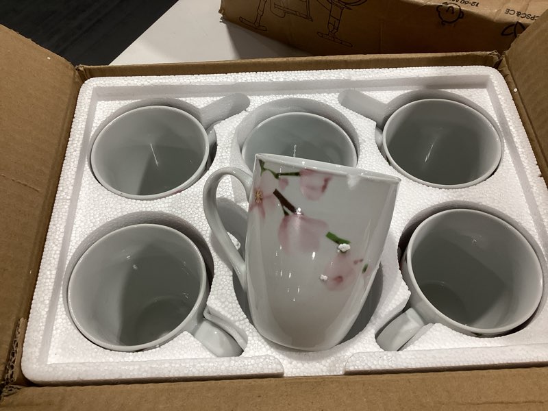 Condition photo showing As Is for veweet coffee mugs set of 6, 11 oz coffee cups set with handle, floral mug sets ceramic cup set for kitchen, microwave & dishwasher safe, series annie annie 11 oz (set of 6)