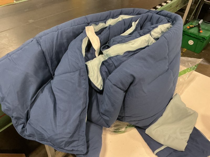 Condition photo showing Good Condition for hig 3pc down alternative comforter set - all season reversible comforter with two shams - quilted duvet insert with corner tabs - box stitched - breathable, soft (full/queen, navy/light blue) navy blue/light blue queen