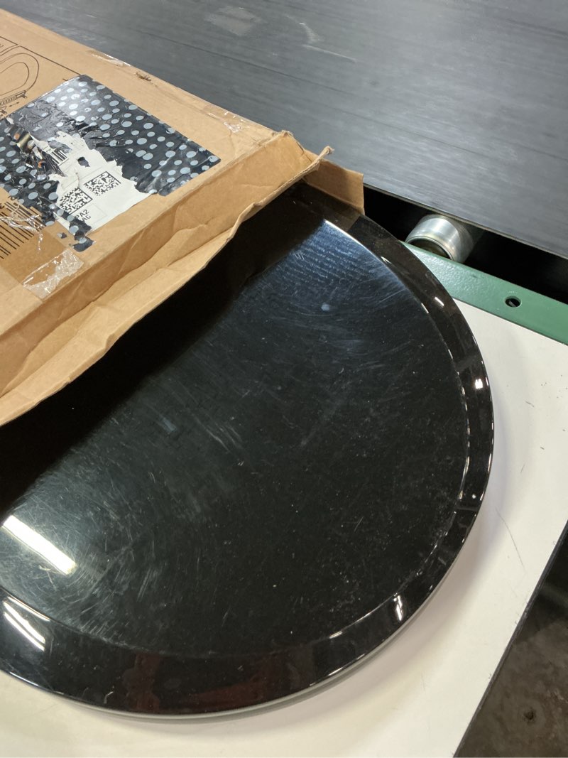 Condition photo showing As Is for renovators supply manufacturing plastic soft close toilet seat elongated quiet-close lid, contoured seat, easy to install and clean, grip-tight bumpers with adjustable mounting hardware, black