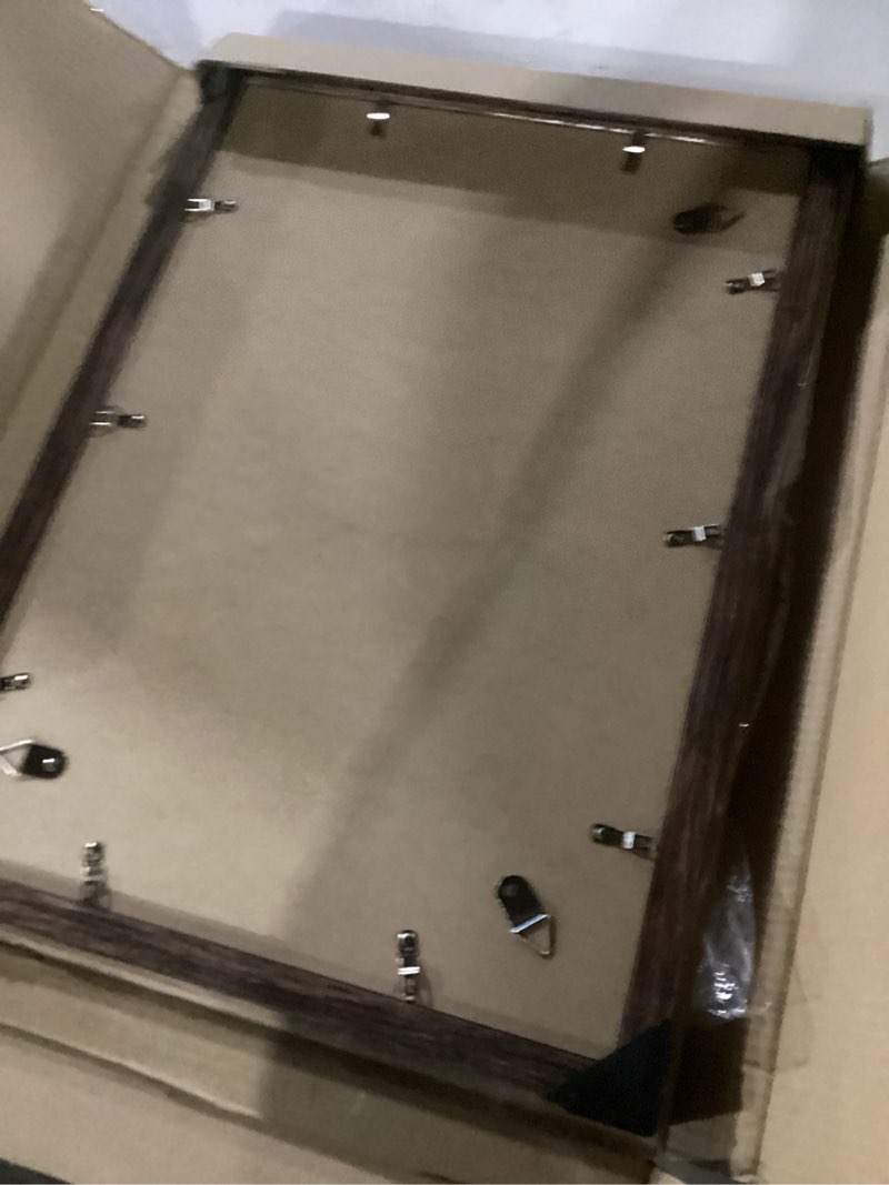 Condition photo showing New/Like New for 14x20 picture frame set of 2, rustic brown wood style - display 14 x 20 picture without mat or 12x18 picture with mat, wall mounting horizontal and vertical rustic brown 14x20 in