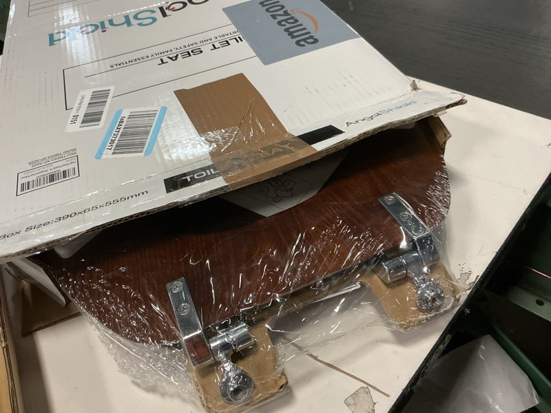 Condition photo showing Good Condition for Angel Shield Durable Wood Veneer Natural Toilet Seat Metal Hinged Easy Clean Anti-scratch American Standard(Elongated,Dark Walnut) Elongated-18.5” Black Wood