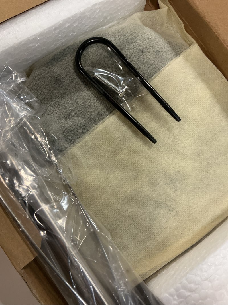 Condition photo showing As Is for phancir metal paper towel holder, non-slip base countertop stand, one-handed operation, black