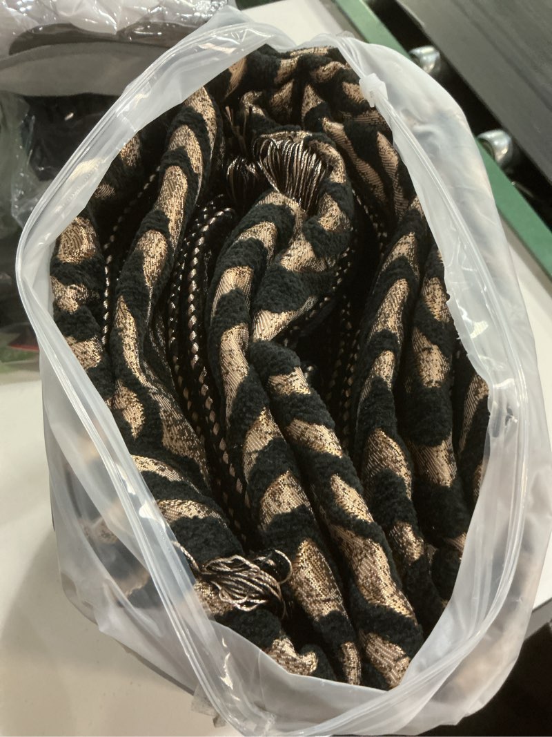 Condition photo showing Good Condition for jacquard throw blanket for bed, 52”x72”, black gold zebra print | safari animal decorative blanket with fringe, thick soft velvet lined bed throws for couch sofa chair gift all-season use black gold-zebra print