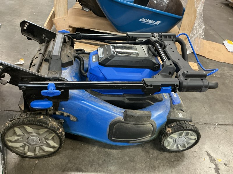 Condition photo showing As Is for kobalt gen4 40-volt, 20-in self propelled battery walk mower