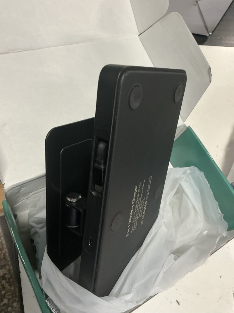 Condition photo showing Good Condition for 5 in 1 charging station for apple multiple devices &65w adapter, 30w max bulit-in retractable cable fast wired charging stand for ipad/tab, foldable magnetic wireless charger for iphone 17/iwatch/buds