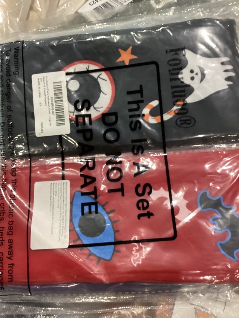 Condition photo showing Good Condition for 4 Pairs Halloween Tights Girls Halloween Leggings Print Soft Pantyhose Non-slip Stockings for Costume Red,purple,blue,yellow Ghost