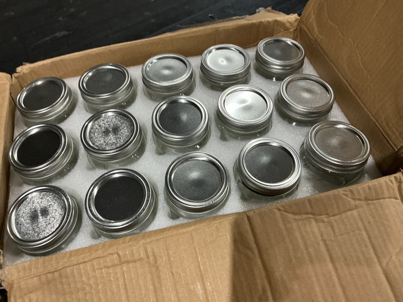Condition photo showing Good Condition for 30 pack mason jars 8 oz with regular lids and bands, half pint canning jars, small glass jars for honey jelly jam crafts