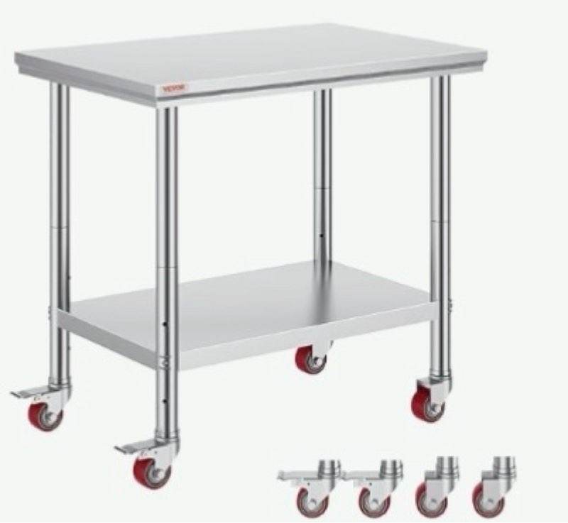 chingoo stainless steel work table with wheels, 24x60 inch nsf food prep table with backsplash & adj
