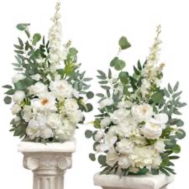 TINGE TIME Free-Standing Artificial Flower Set of 2, Table Centerpiece with Rubber Pad, Silk Fake Fl