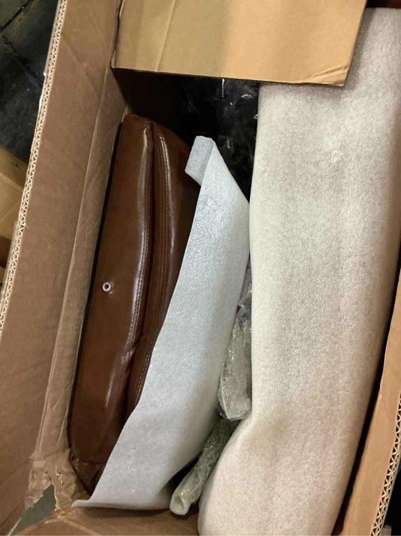 Condition photo showing Good Condition for office chair, executive high back leather home office desk chair with footrest & lumbar support - ergonomic reclining comfortable wide swivel rolling gaming computer chair 90-135° adjustable tilt lock 9009 with footrest auburn brown