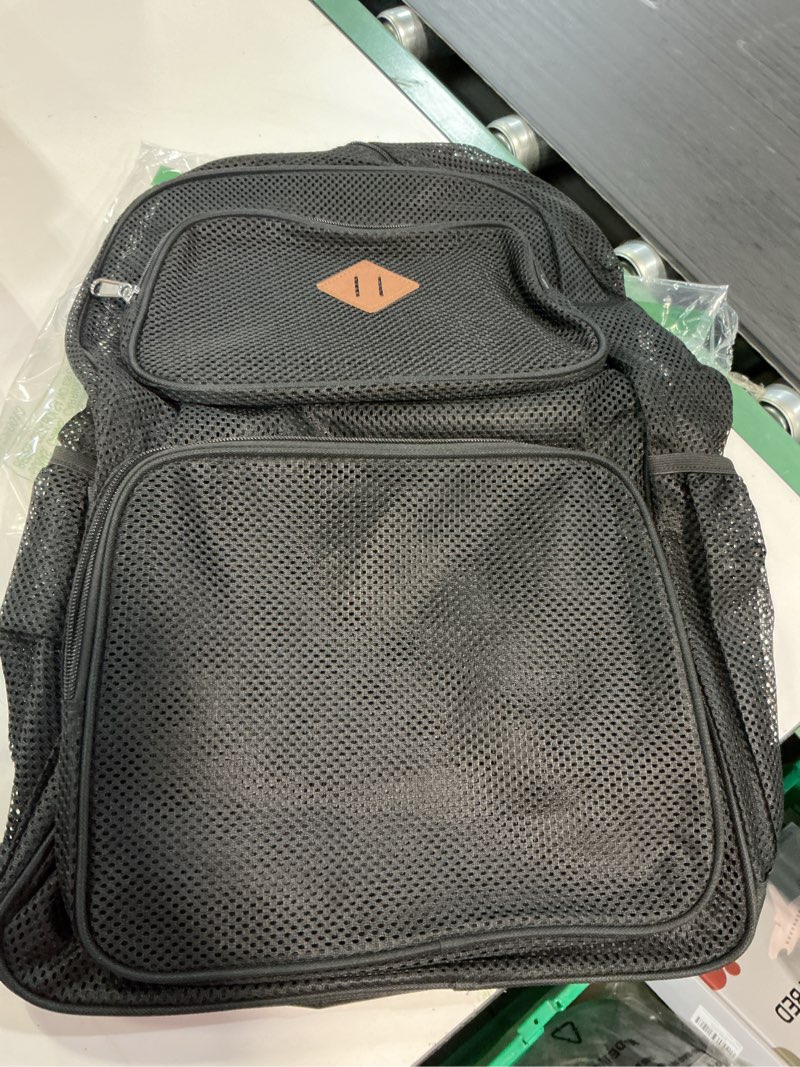 Condition photo showing Good Condition for mesh backpack for school 34l extra large heavy duty mesh bookbag for adults boys girls semi-transparent net back pack with laptop pocket for college beach fitness sport(black) black 34l