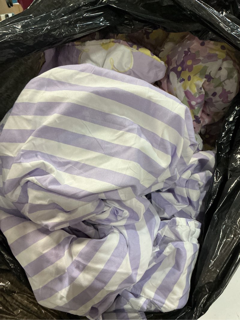 Condition photo showing As Is for queen comforter sets for girls, purple daisy kids bedding set reversible with cute floral, all season bed in a bag 7 pieces with sheets, pillowcases & shams purple daisy queen