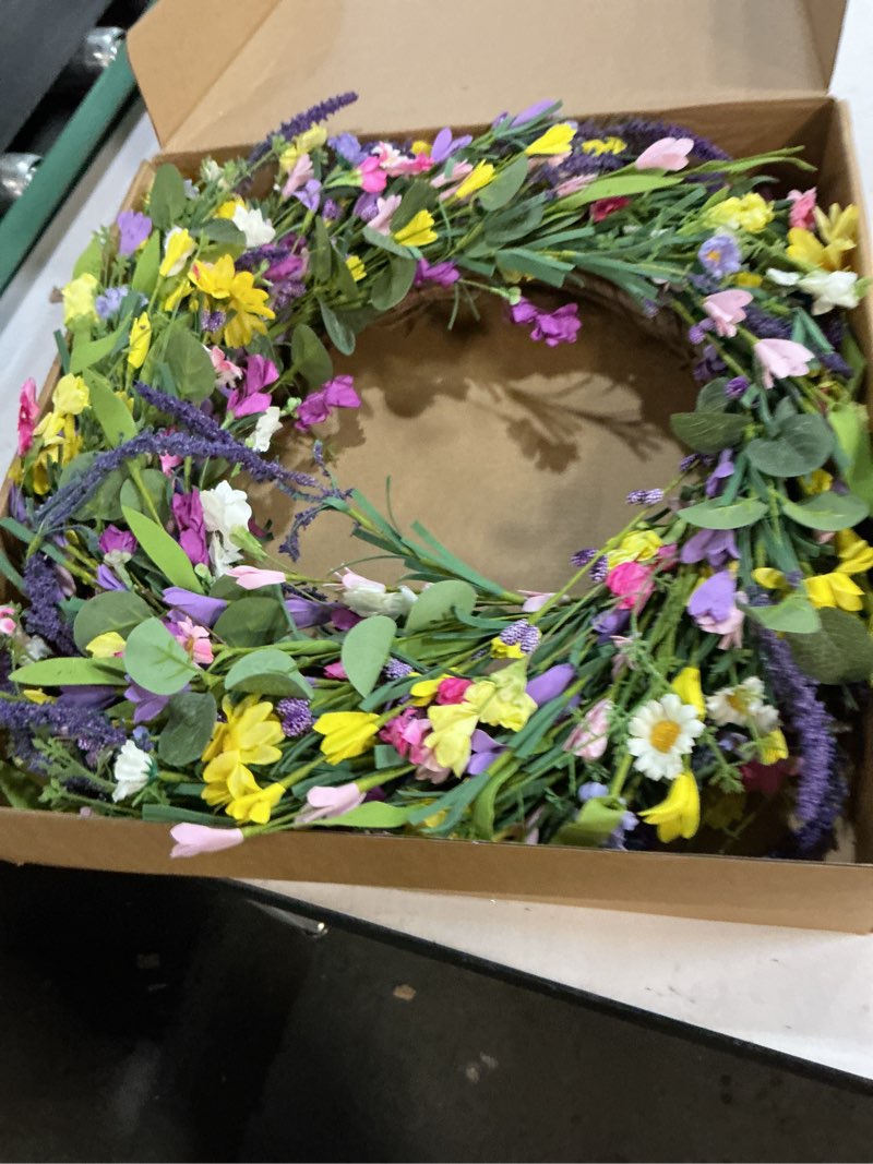 Condition photo showing Good Condition for j'floru spring wreath 24 inch summer wreaths for front door artificial flower wreath with daisy and lavender for indoor outdoor and easter celebration