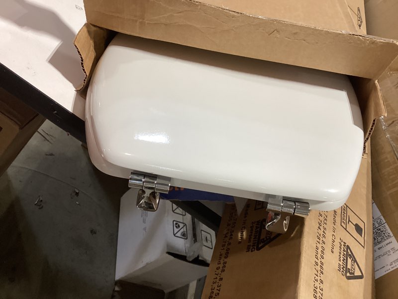 Condition photo showing Good Condition for mayfair edgewater - elongated enameled wood toilet seat in white with sta-tite  seat fastening system  and chrome hinge