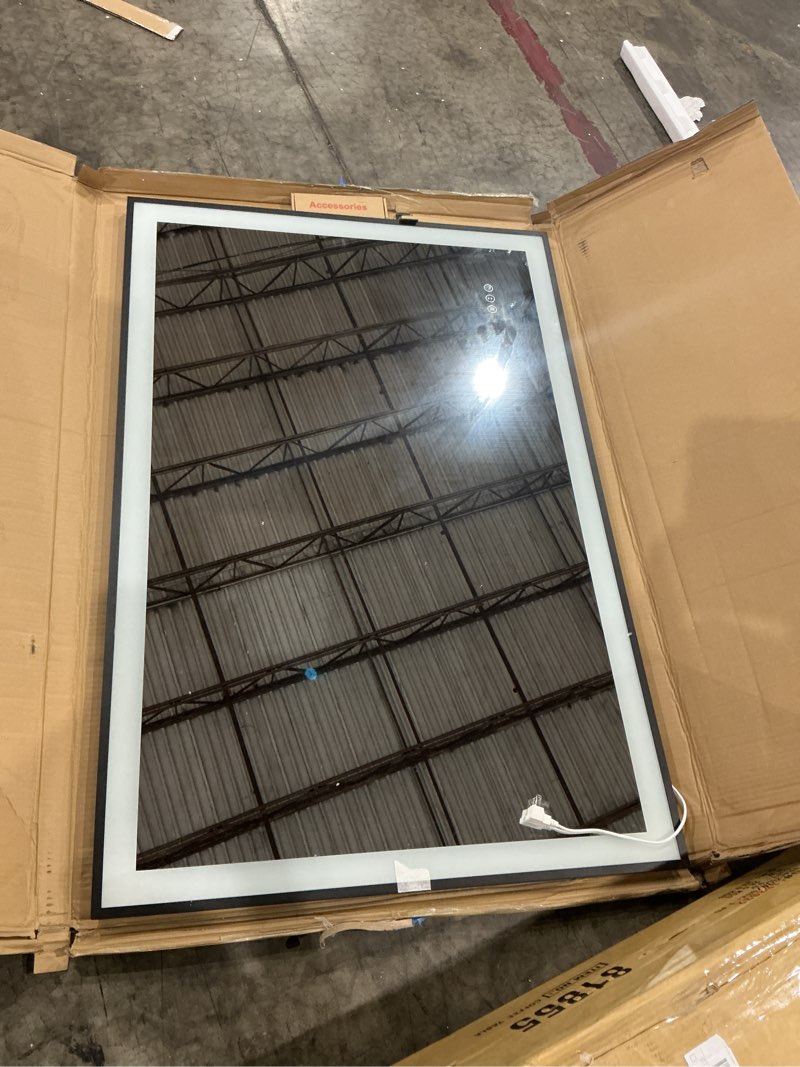 Condition photo showing Good Condition for 48 in.w x 32 in.h rectangular framed ul certified front and back led anti-fog tempered glass wall bathroom vanity mirror