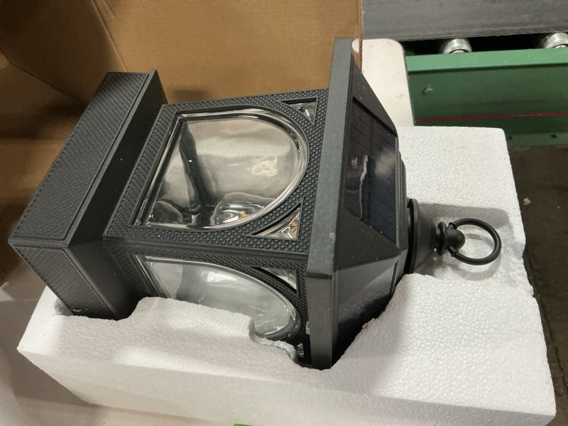 Condition photo showing As Is for Classy Caps SLE758 Edison Solar Table Lantern / Post Cap - Fits 5x5, 5.25x5.25, 5.5x5.5, 6x6 Posts, Black Aluminum, Edison-Style LED Bulb, Auto Night Lighting, 50 Lumens, Easy DIY, Ideal for Outdoor
