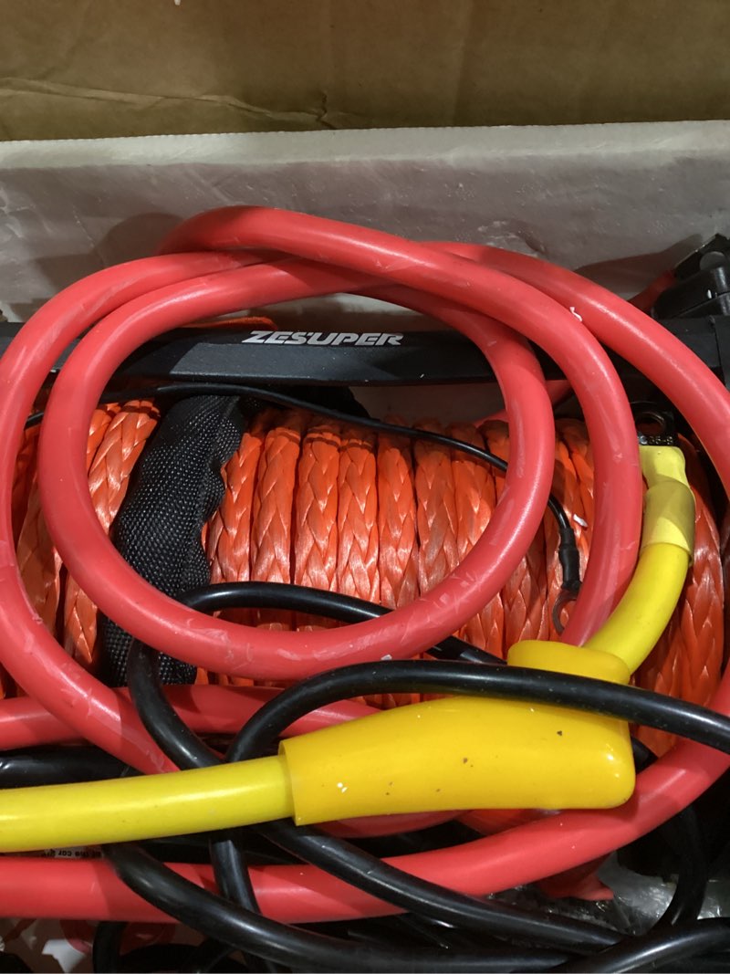 Condition photo showing As Is for zesuper 9500 lbs electric winch kit waterproof ip67 electric winch with hawse fairlead, with both wireless handheld remote and corded control recovery (9500-rope)