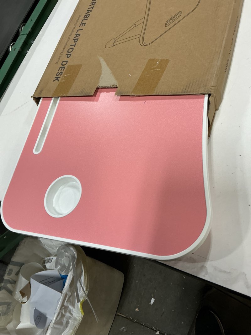 Condition photo showing Good Condition for Foldable Laptop Table, Portable Lap Desk Bed Table Tray, Laptop Stand with Cup Holder & Tablet Slot & Lifting Handle for Working Writing Drawing & Eating (Pink)